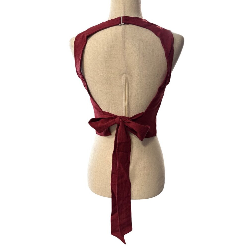 Halara Backless Tie Back Cropped Casual Linen Feel Tank~Size XL~Deep Wine L5 02 - Picture 6 of 10